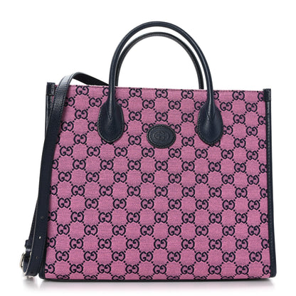 Gucci Monogram Multicolor Textured Dollar Calfskin Small Retro Interlocking G Tote Bag Pink Blue 1 of 9