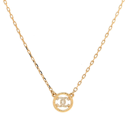 Chanel Crystal Metal CC Round Pendant Necklace Gold 1 of 5