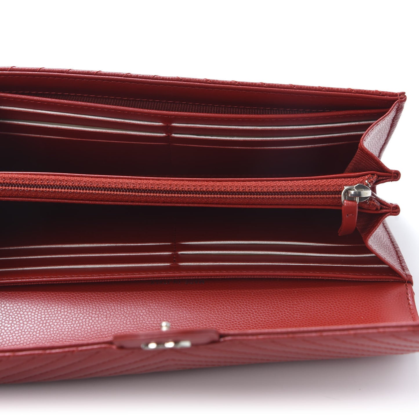 Caviar Chevron Quilted Large Flap Wallet Dark Red