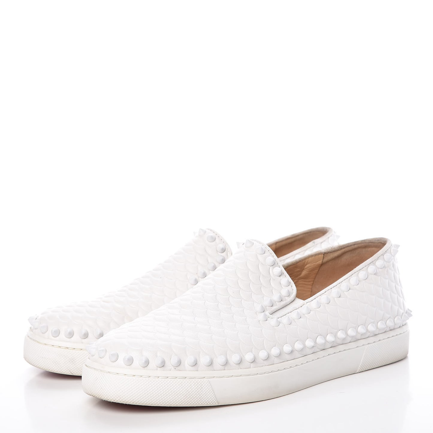 Nappa Scallop Embossed Spikes Roller Boat Flat 39 White