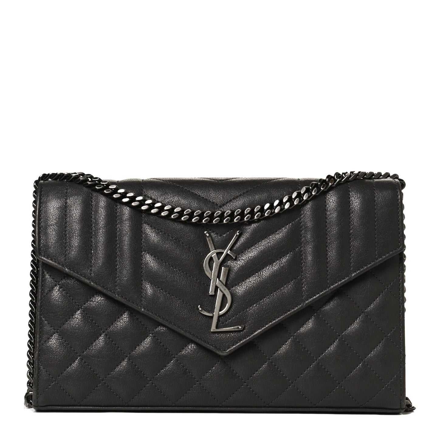 Sheepskin Tri-Quilt Monogram Envelope Chain Wallet Earth