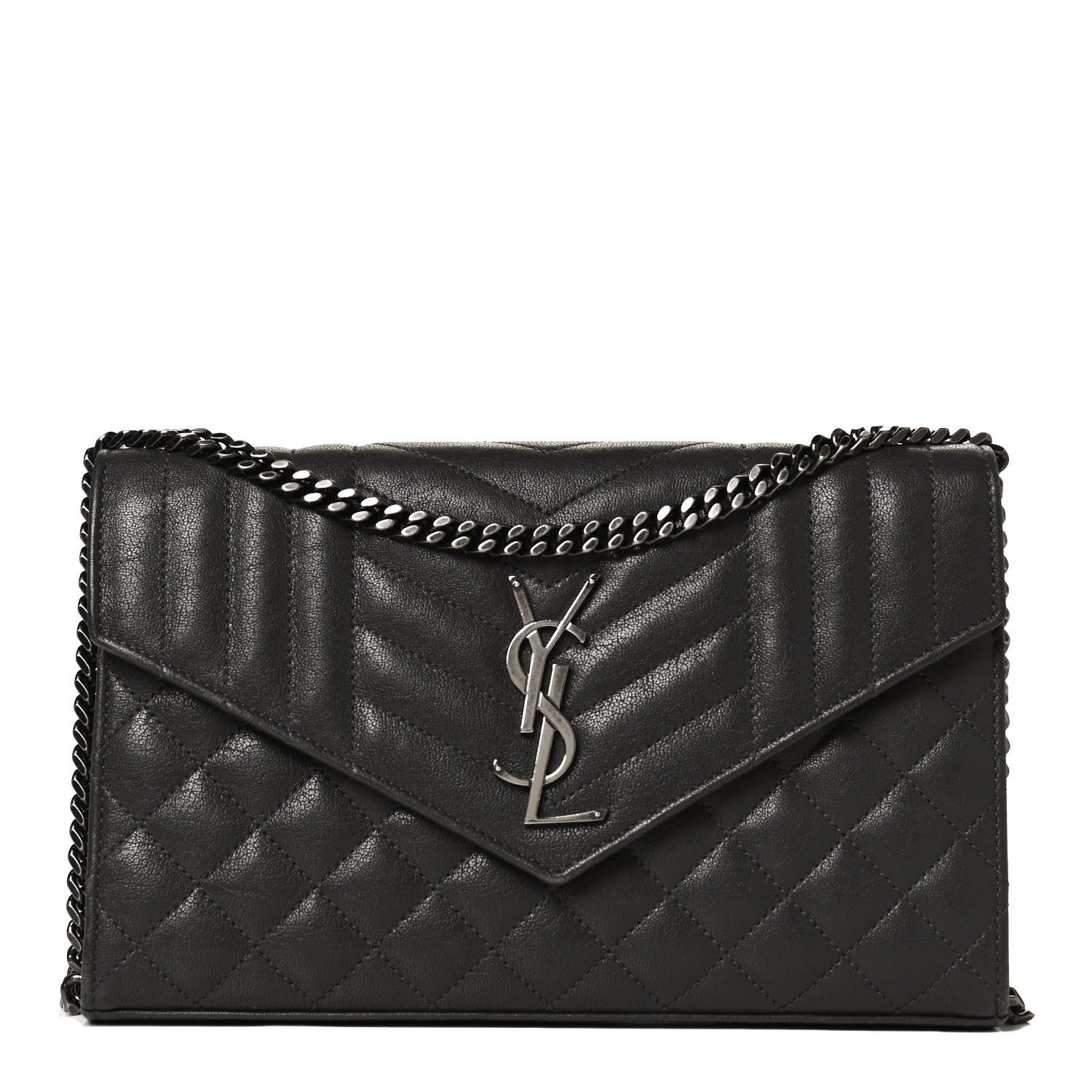 Saint Laurent Sheepskin Tri-Quilt Monogram Envelope Chain Wallet Earth 1 of 10