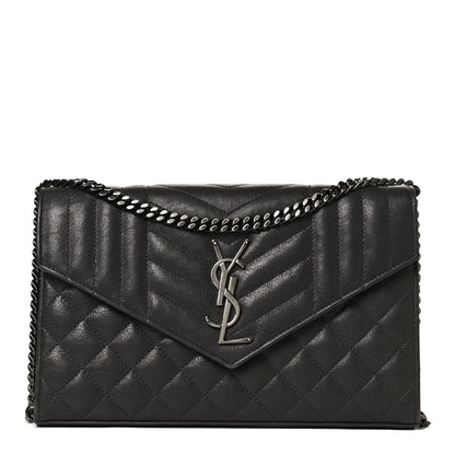 Saint Laurent Sheepskin Tri-Quilt Monogram Envelope Chain Wallet Earth 1 of 10