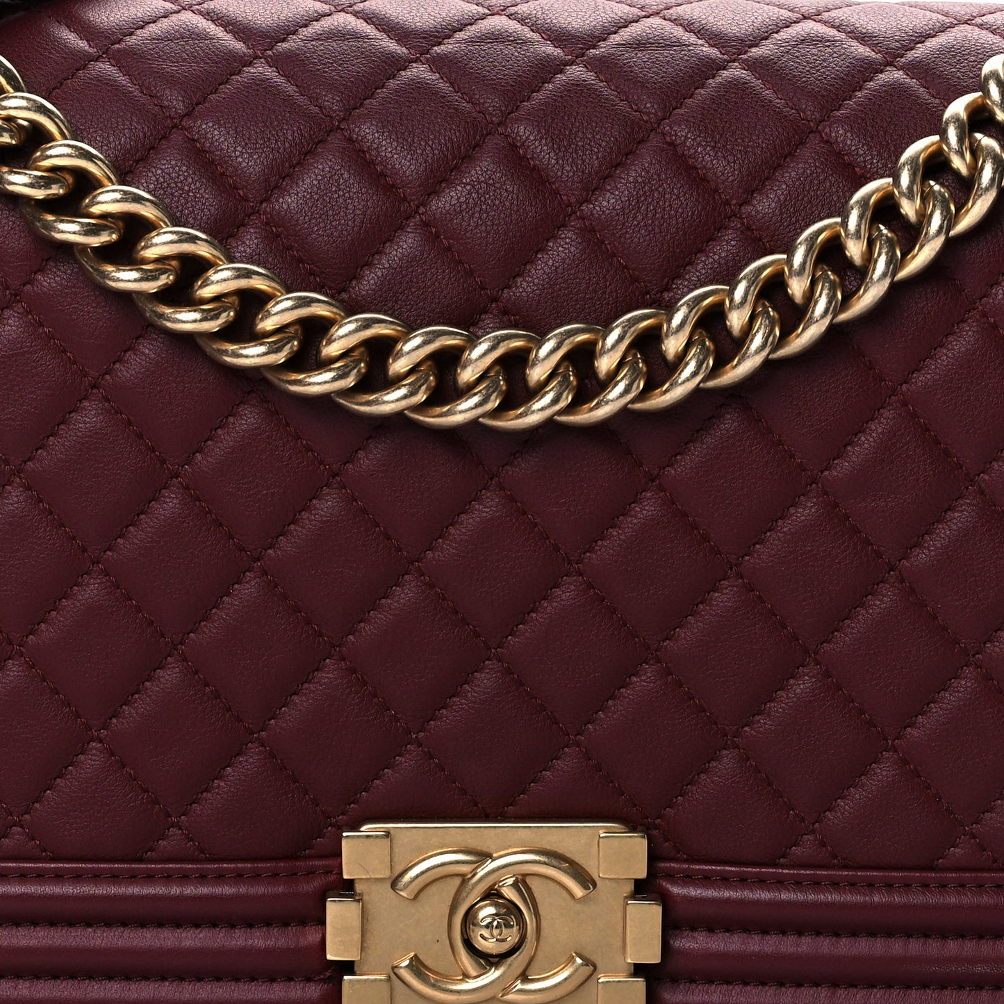 Calfskin Quilted New Medium Boy Flap Burgundy