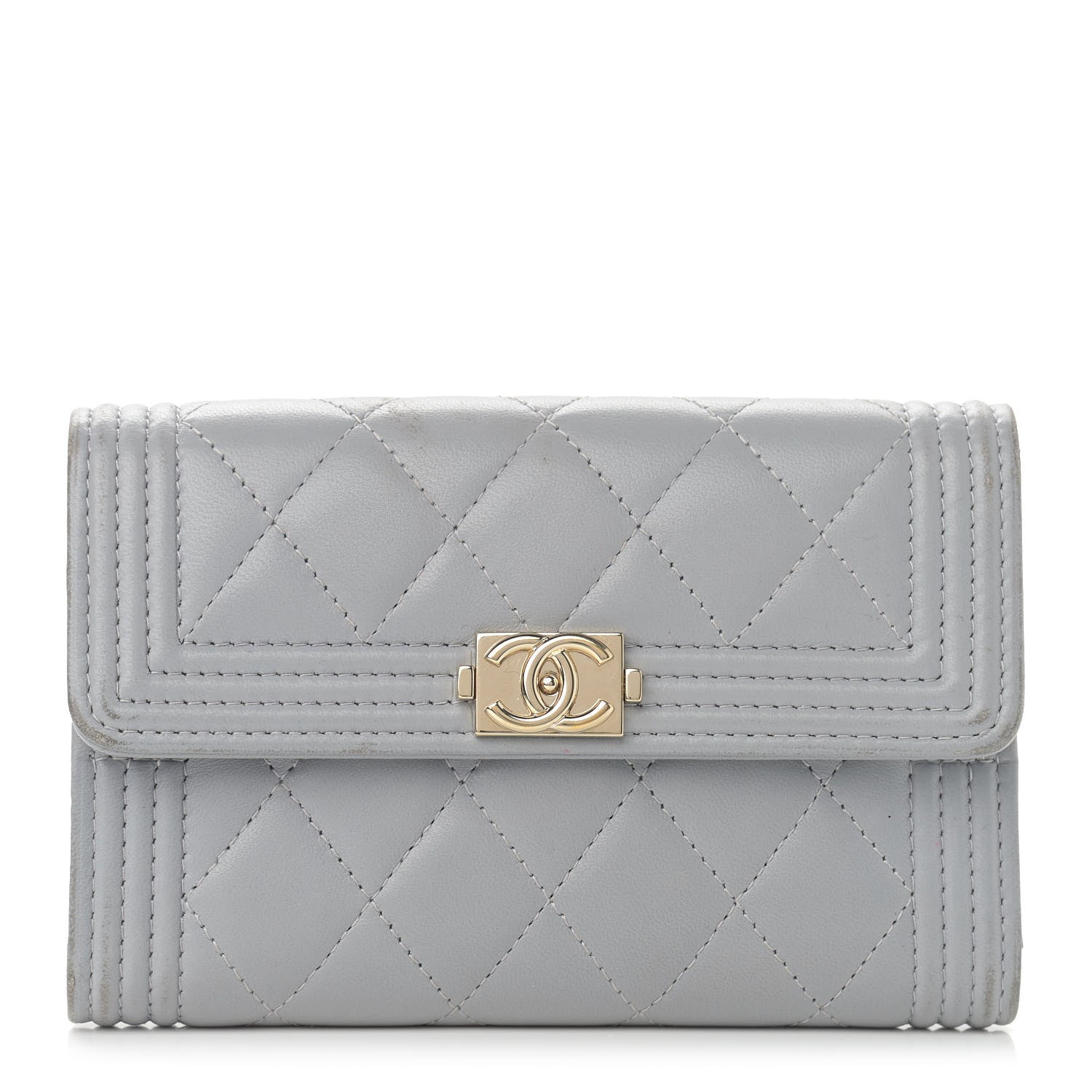 Chanel Lambskin Quilted Medium Boy Flap Wallet Grey 1 of 13