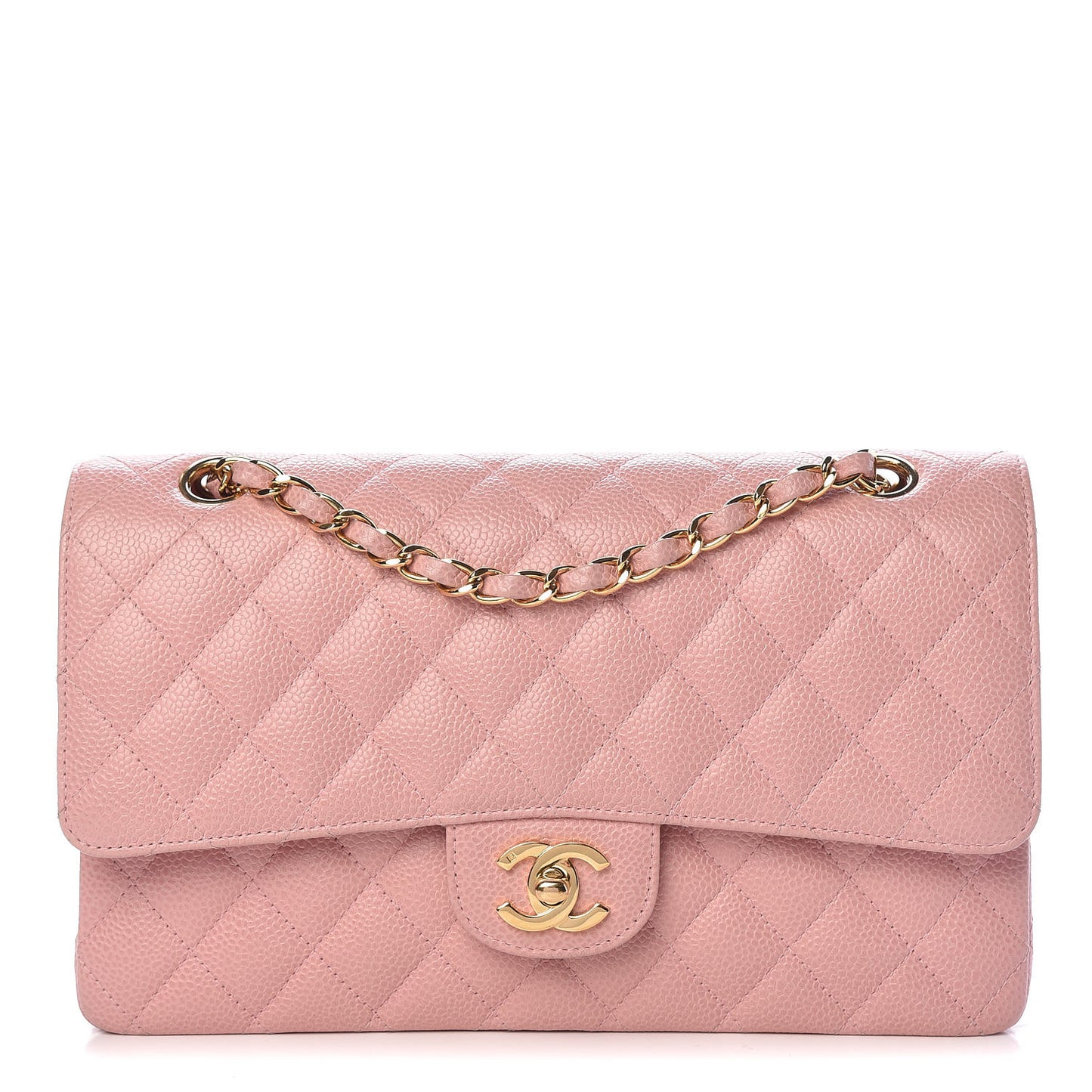 Caviar Quilted Medium Double Flap Pink