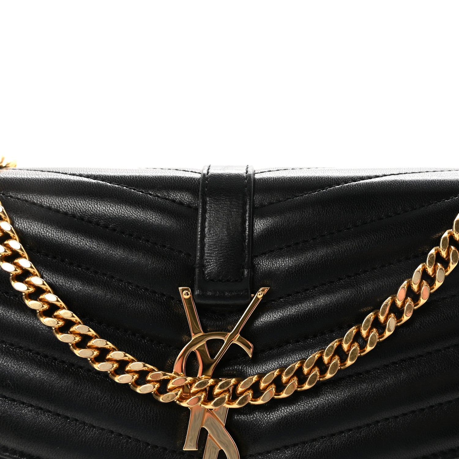 Saint Laurent Lambskin Matelasse Chevron Monogram Sulpice Chain Wallet Black 7 of 10