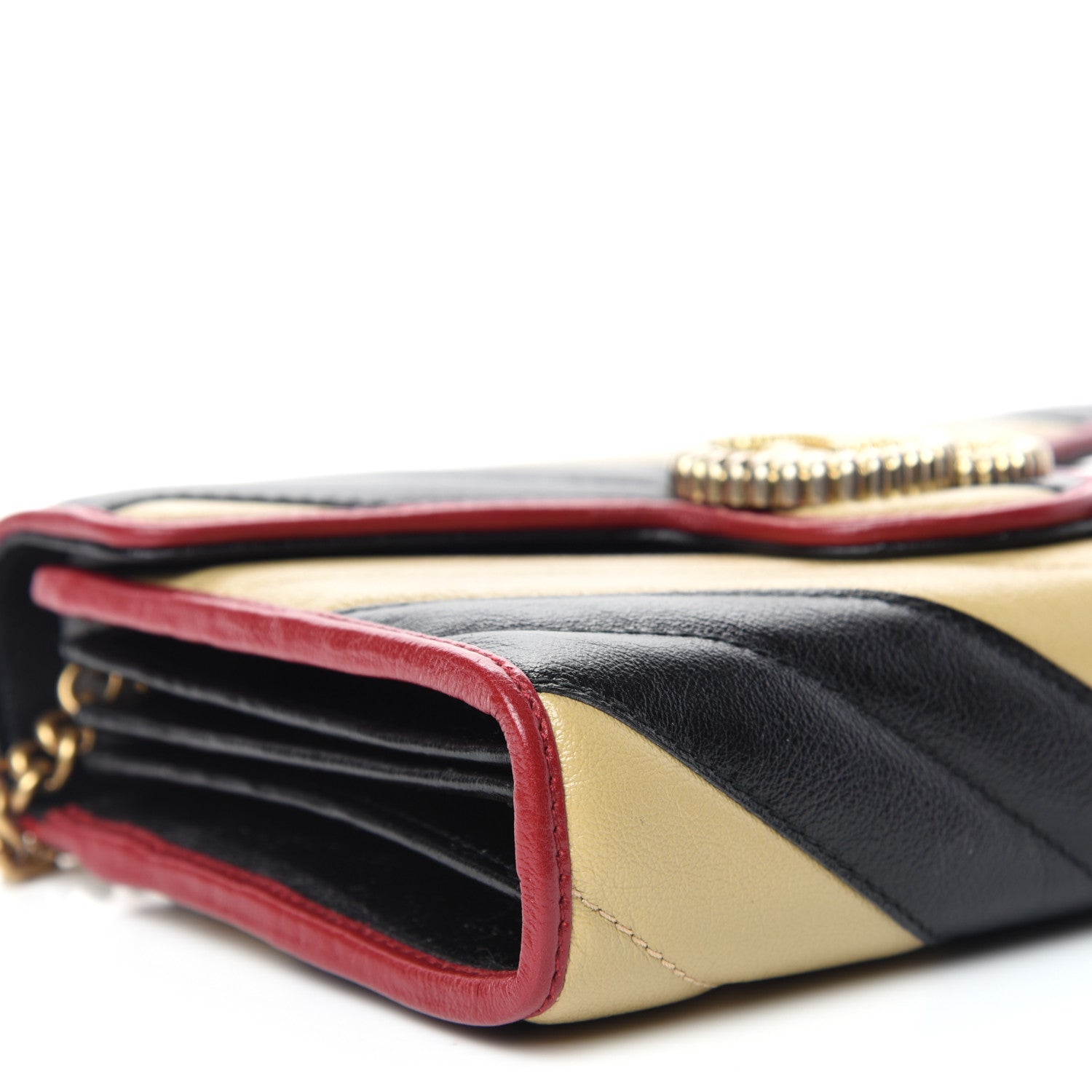 Gucci Azalea Calfskin Matelasse Diagonal Patchwork Torchon GG Marmont Chain Wallet Black Beige Romantic Cerise 6 of 8