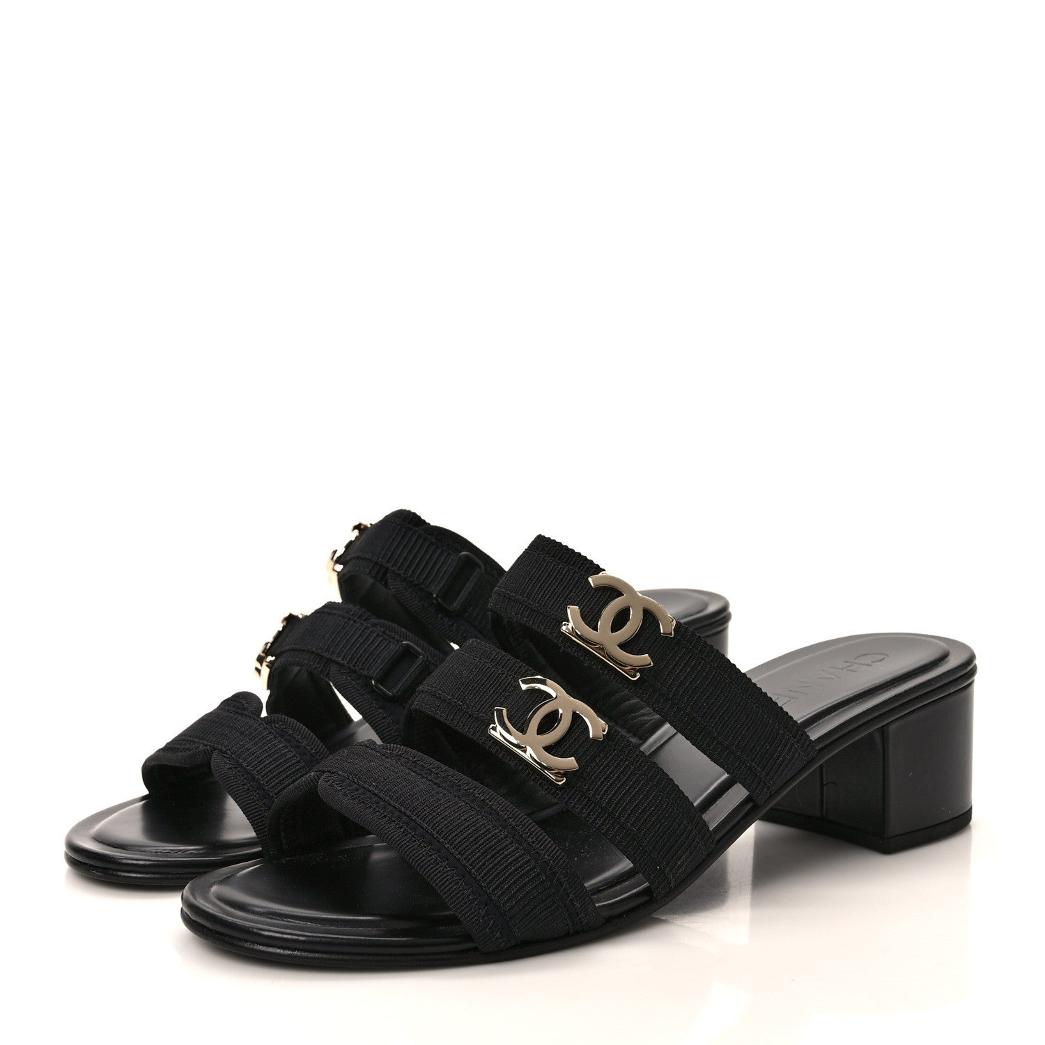 Chanel Fabric Metal CC Logo Mules 39.5 Black 3 of 7