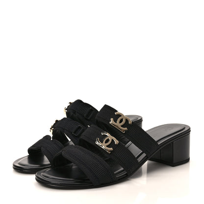 Chanel Fabric Metal CC Logo Mules 39.5 Black 3 of 7