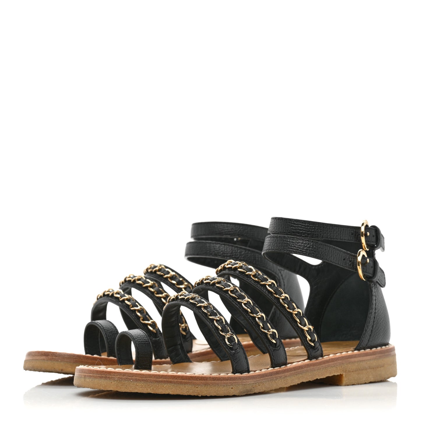Calfskin Fantasy Chain Flat Sandals 36.5 Black