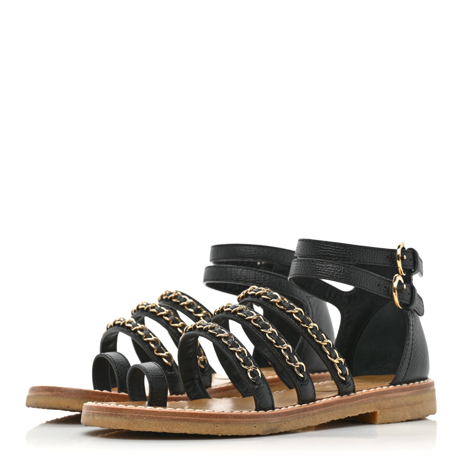Chanel Calfskin Fantasy Chain Flat Sandals 36.5 Black 3 of 8