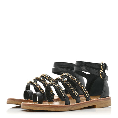 Chanel Calfskin Fantasy Chain Flat Sandals 36.5 Black 3 of 8