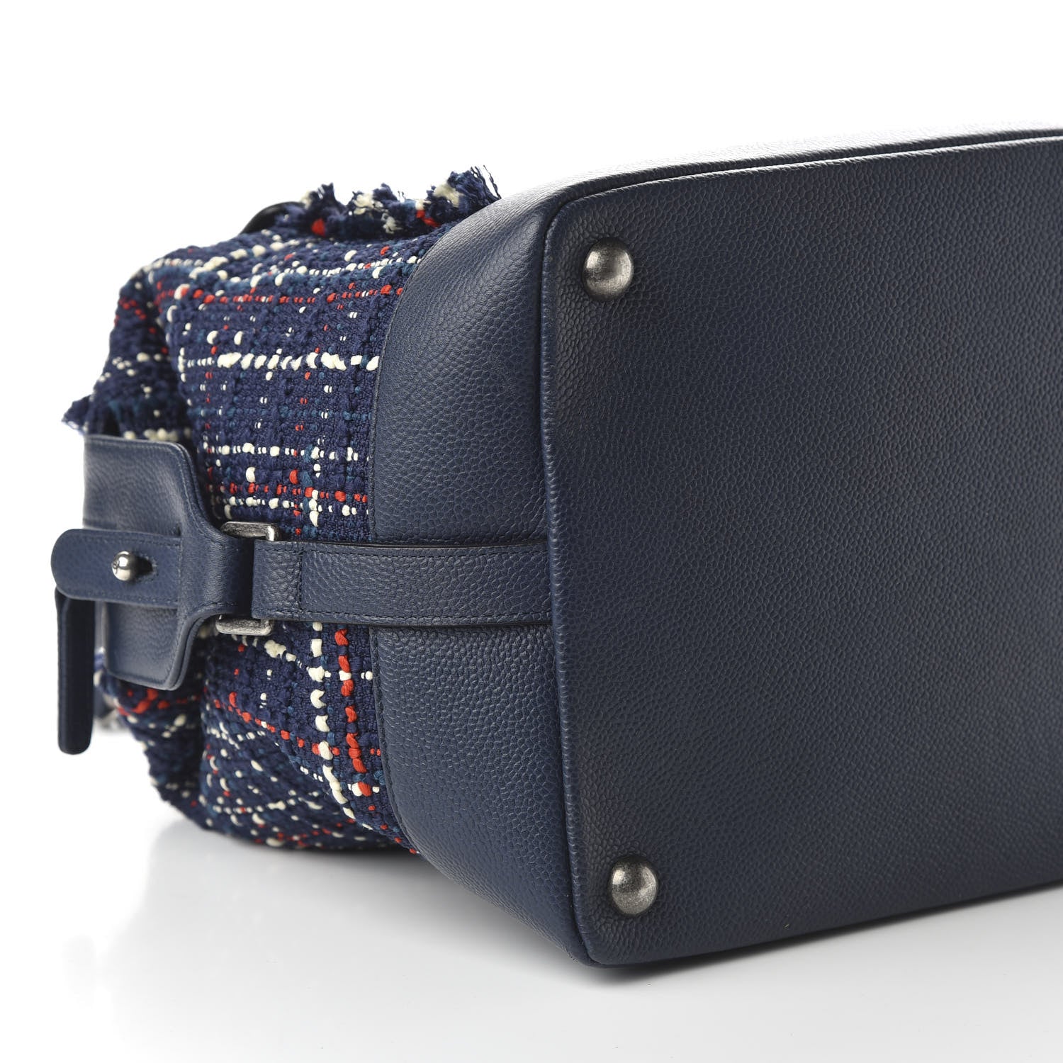 Chanel Tweed Trip Bowling Bag Navy Burgundy 6 of 10