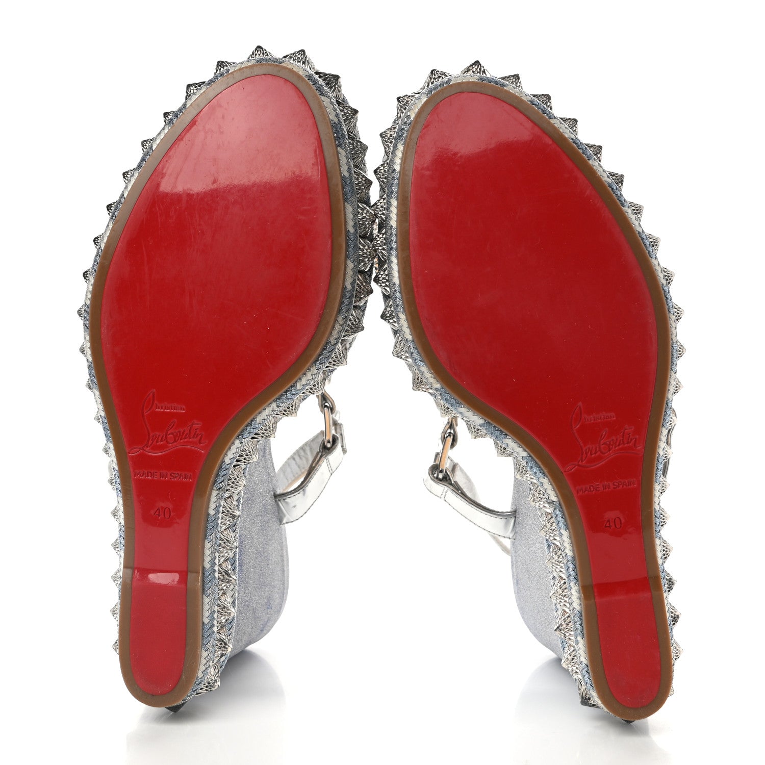 Christian Louboutin Mini Glitter Pira Ryad 110 Wedge Sandals 40 Silver 5 of 7