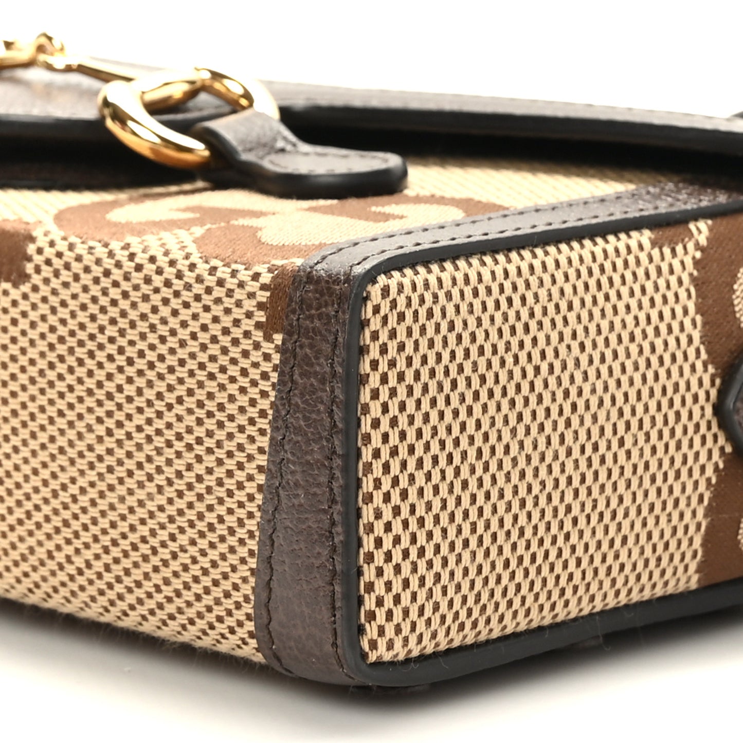 Monogram Jumbo GG Textured Dollar Calfskin Mini Horsebit 1955 Shoulder Bag Camel Ebony New Acero