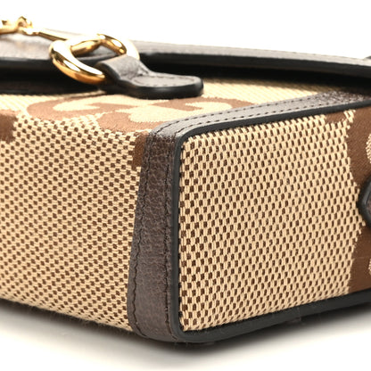 Gucci Monogram Jumbo GG Textured Dollar Calfskin Mini Horsebit 1955 Shoulder Bag Camel Ebony New Acero 9 of 9