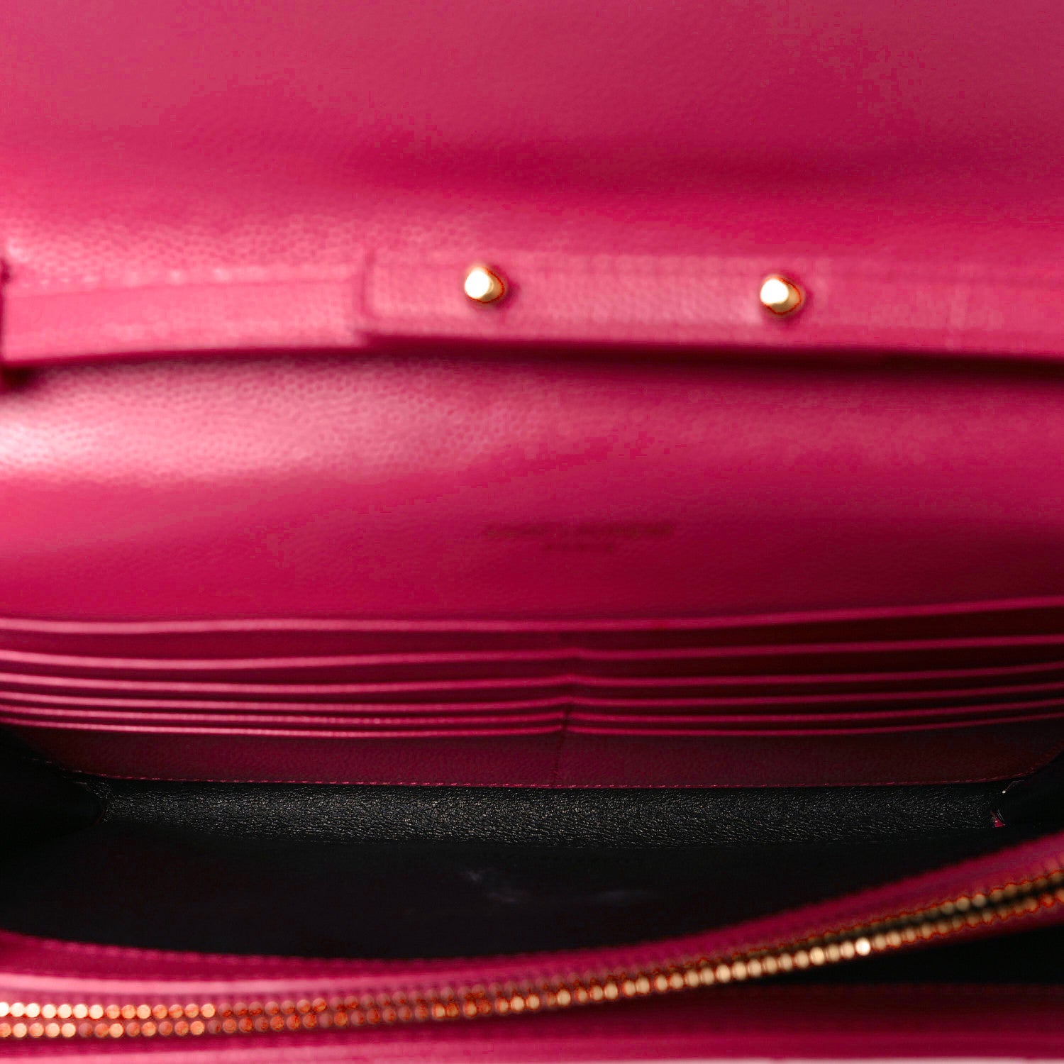 Saint Laurent Grain De Poudre Matelasse Chevron Monogram Chain Wallet Fuxia Couture 5 of 11