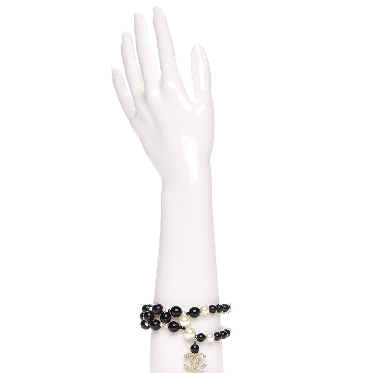 Chanel Pearl Bead CC Bracelet Black White 2 of 6