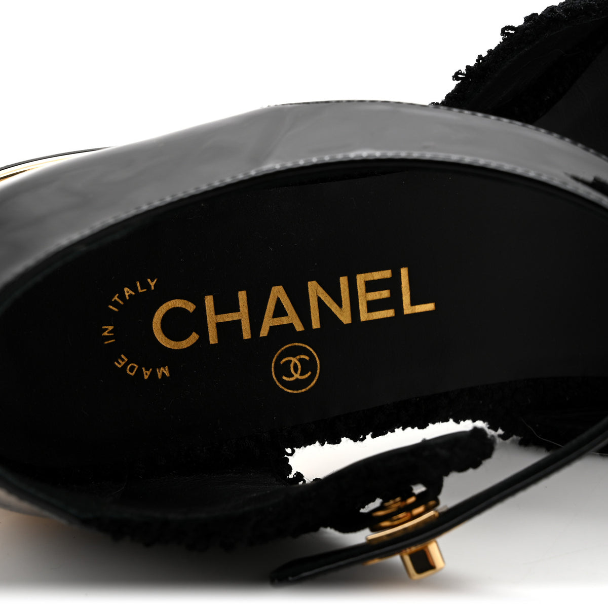 Tweed Patent Cap Toe Ballerina Flats 37.5 Black