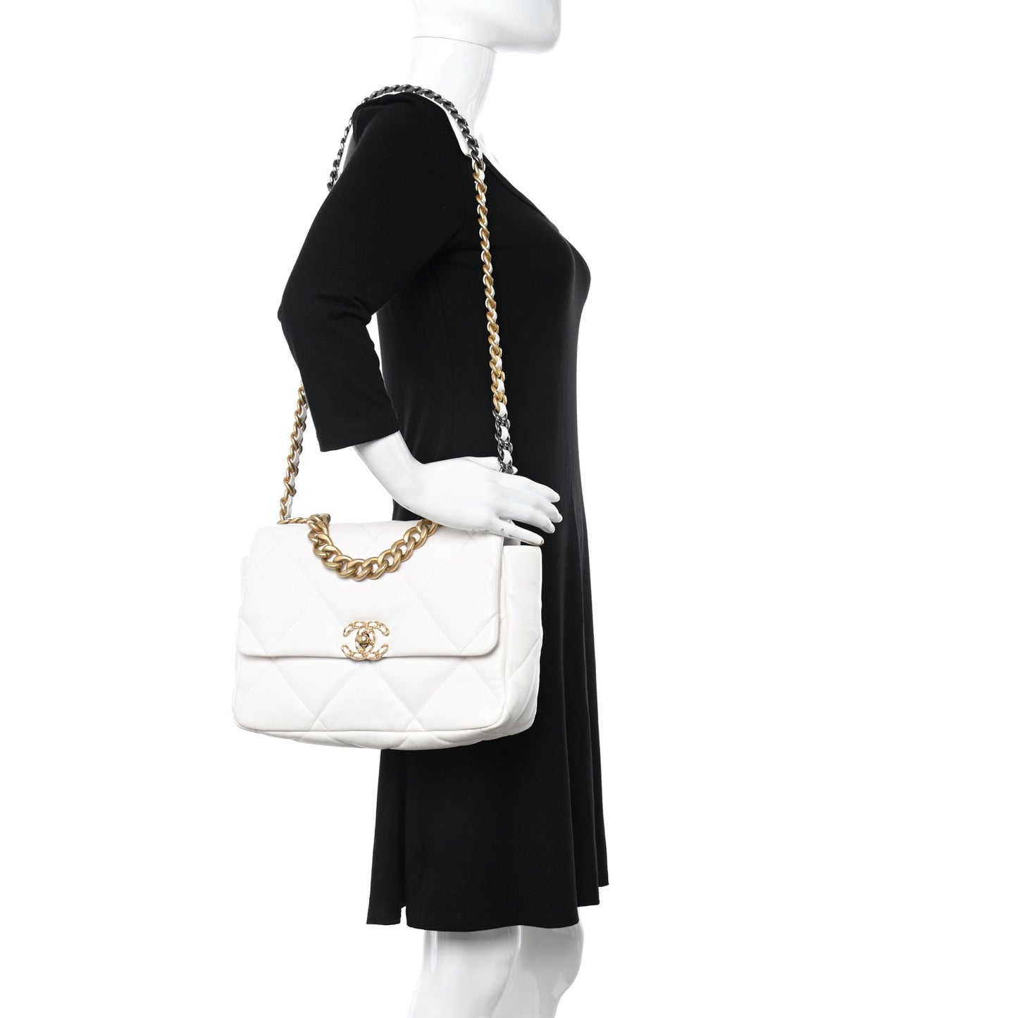 Lambskin Quilted Large Chanel 19 Flap White