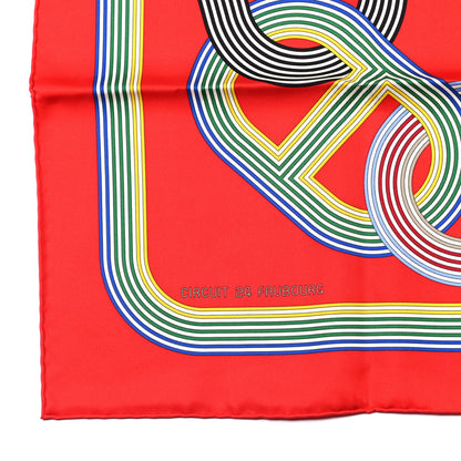 Hermes Silk Circuit 24 Faubourg Chemise Scarf 90 Rouge Vert Multicolor 4 of 5