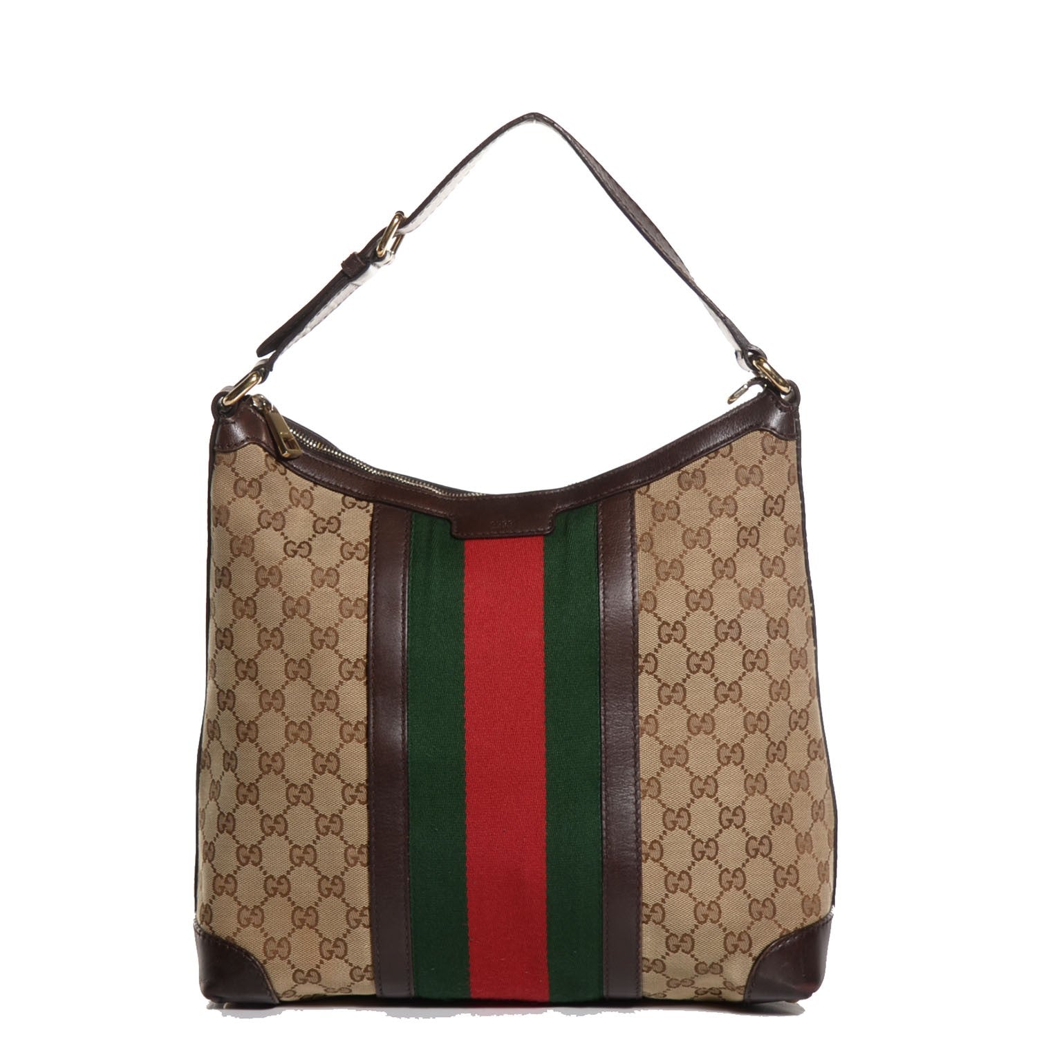 Gucci Monogram Vintage Web Medium Hobo Dark Brown 1 of 9