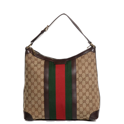Gucci Monogram Vintage Web Medium Hobo Dark Brown 1 of 9