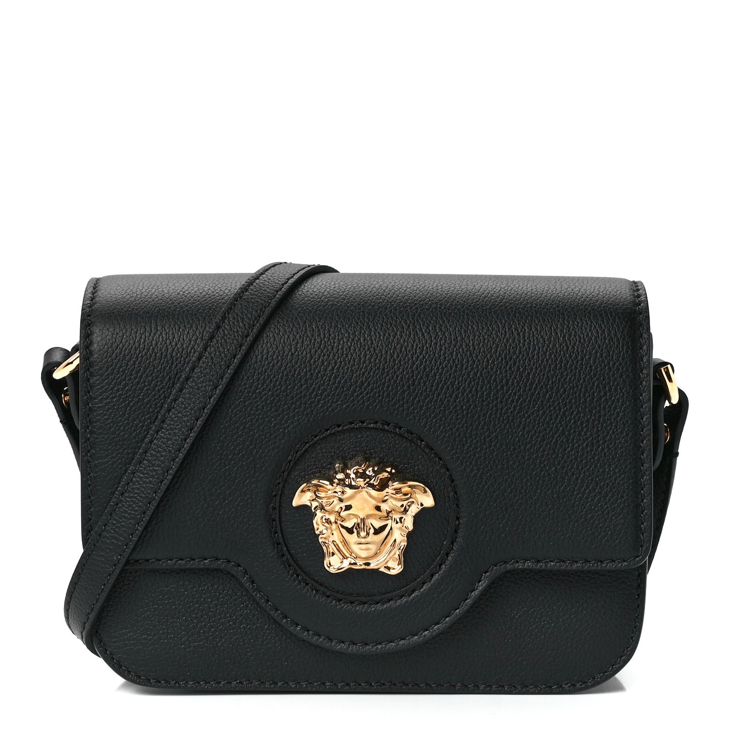 Grained Calfskin La Medusa Flap Shoulder Bag Black