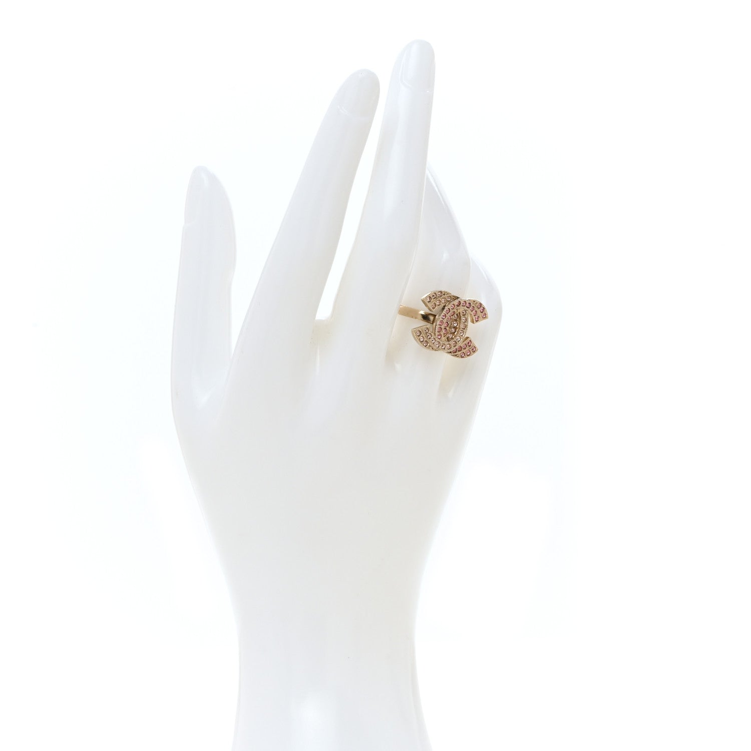 Chanel Crystal Double CC Ring 52 6 Pink Gold 2 of 5