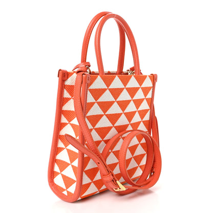 Prada Jacquard Saffiano Triangolo Symbole Embroidered Micro Tote Orange White 3 of 9