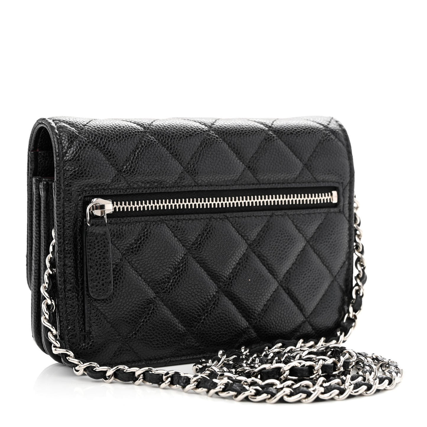 Caviar Quilted Mini Wallet On Chain WOC Black