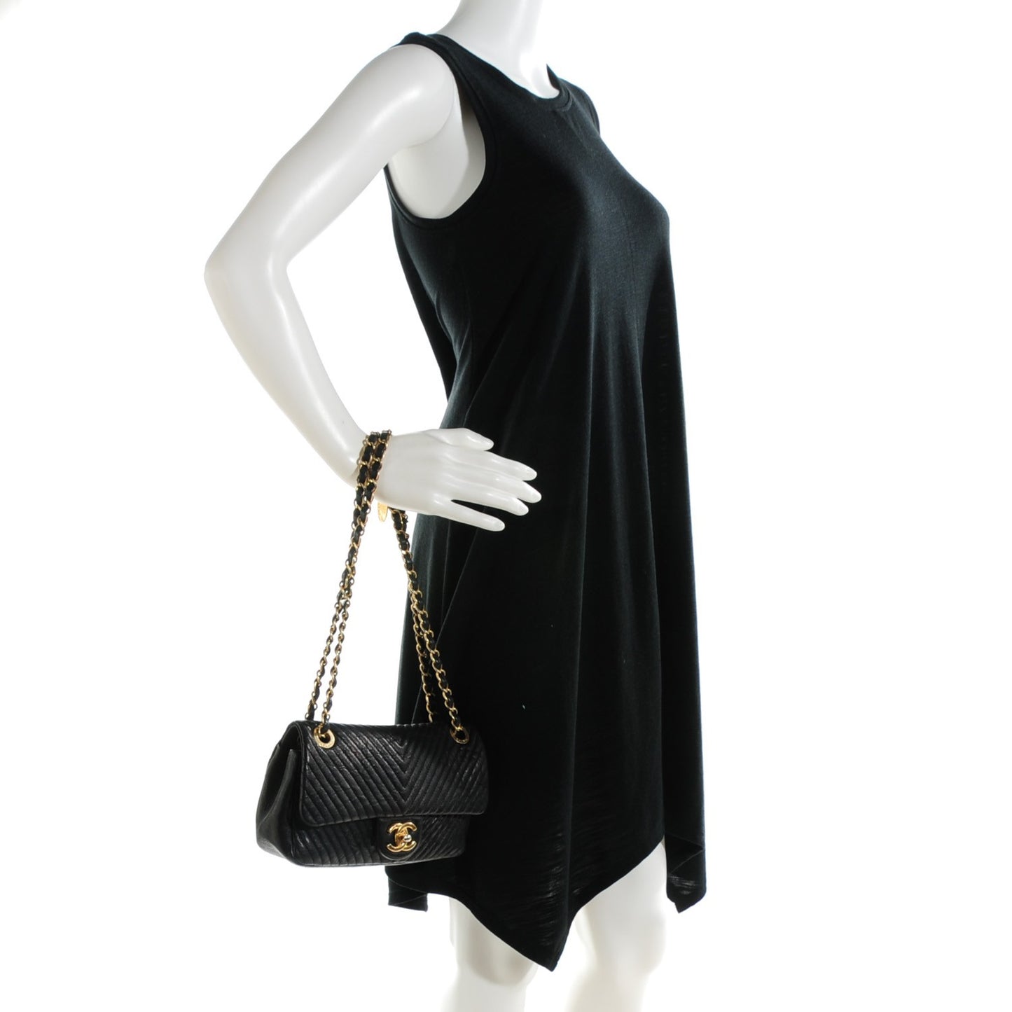 Wrinkled Lambskin Chevron Quilted Small Flap Black