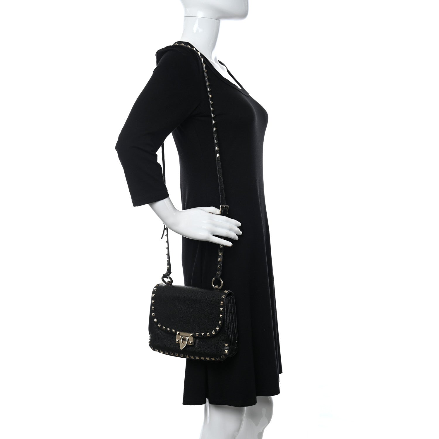 Valentino Garavani Pebbled Calfskin Small Rockstud Flap Crossbody Bag Black 2 of 9