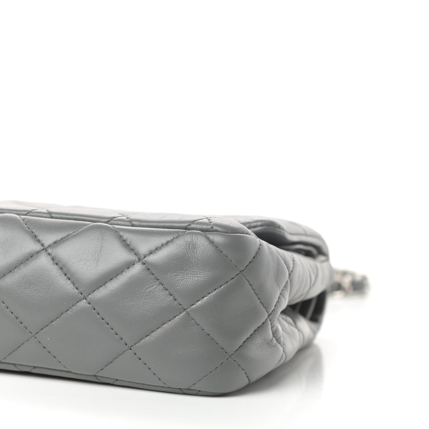 Lambskin Quilted Medium Double Flap Dark Grey