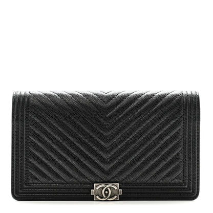 Chanel Caviar Chevron Quilted Boy Yen Wallet Black 1 of 11