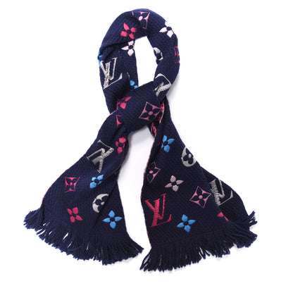 Louis Vuitton Wool Silk Rainbow Logomania Scarf Navy 1 of 4