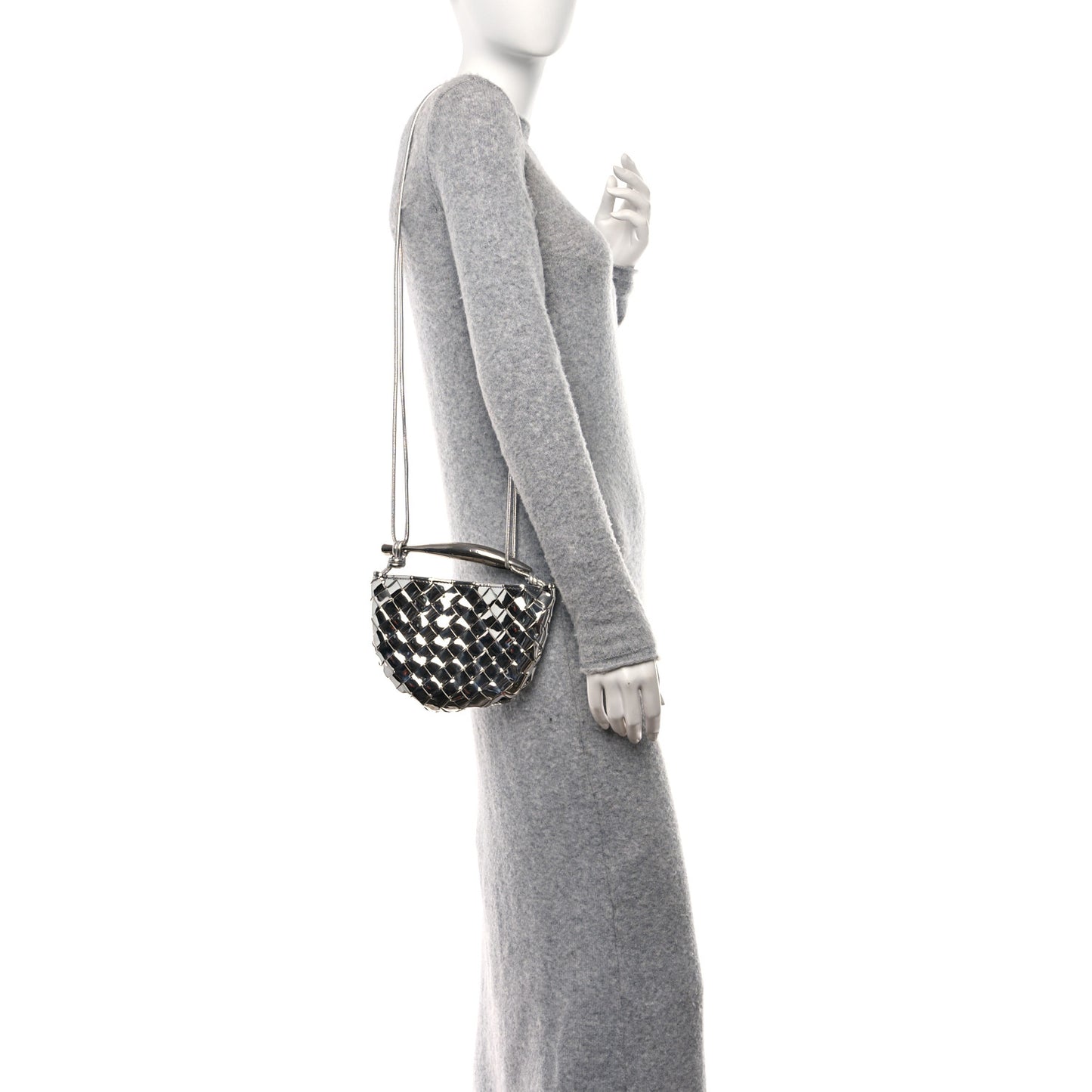 Mirror Laminated Nappa Intrecciato Mini Sardine Bag Silver
