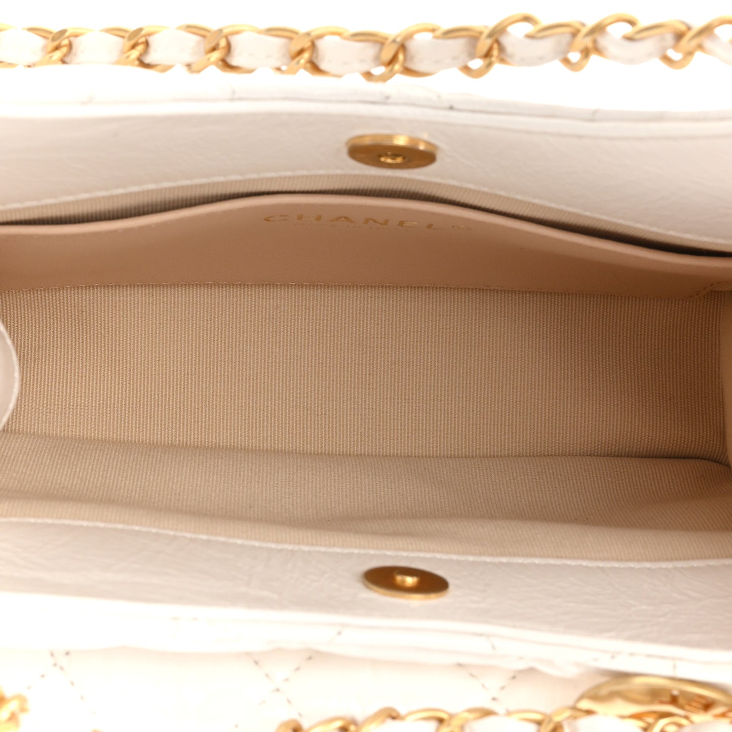 Shiny Crumpled Calfskin Quilted Small Wavy CC Hobo White