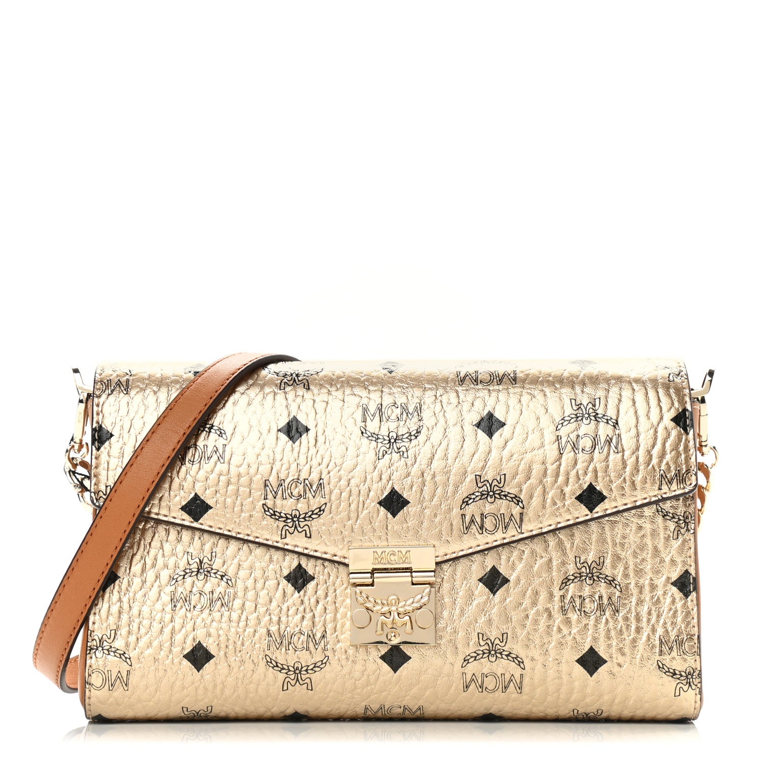 MCM Metallic Visetos Medium Millie Crossbody Bag Berlin Gold 1 of 9