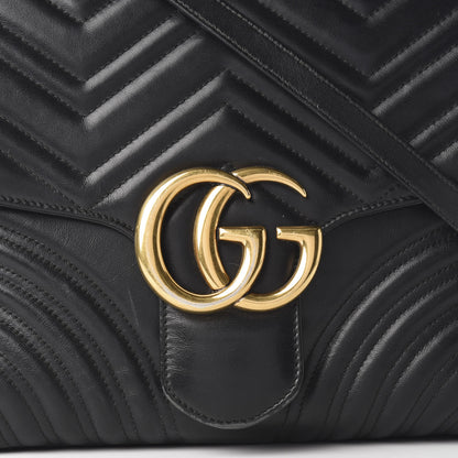 Gucci Calfskin Matelasse Medium GG Marmont Top Handle Shoulder Bag Black 10 of 10