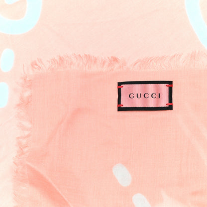 Gucci Modal Silk GG Writers Fringe Shawl Old Rose Sky Blue 3 of 5