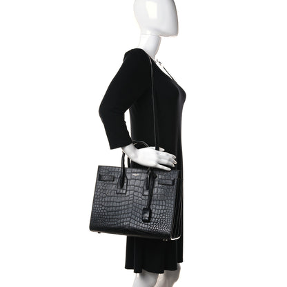 Saint Laurent Calfskin Crocodile Embossed Small Sac de Jour Black 2 of 10