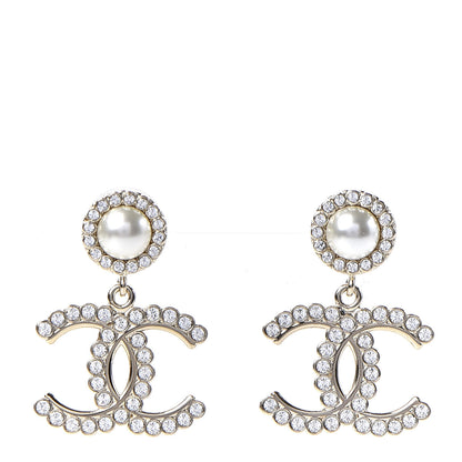 Chanel Crystal Pearl Bow-tiful CC Drop Earrings Gold 1 of 5