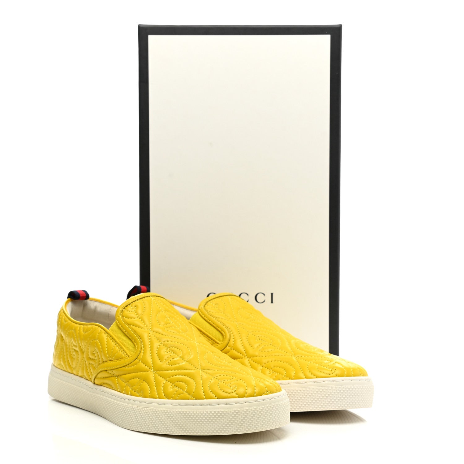 Gucci Nappa Web G Rhombus Quilted Mens Slip On Sneakers 8.5 Straw Yellow Mimosa 9 of 9