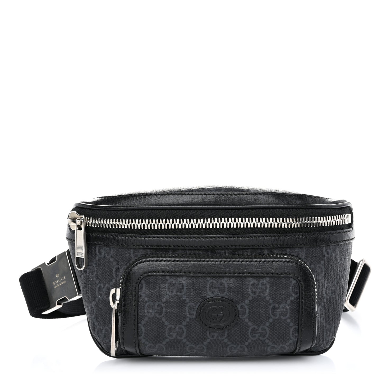 GG Supreme Monogram Textured Calfskin Retro Interlocking G Belt Bag Black