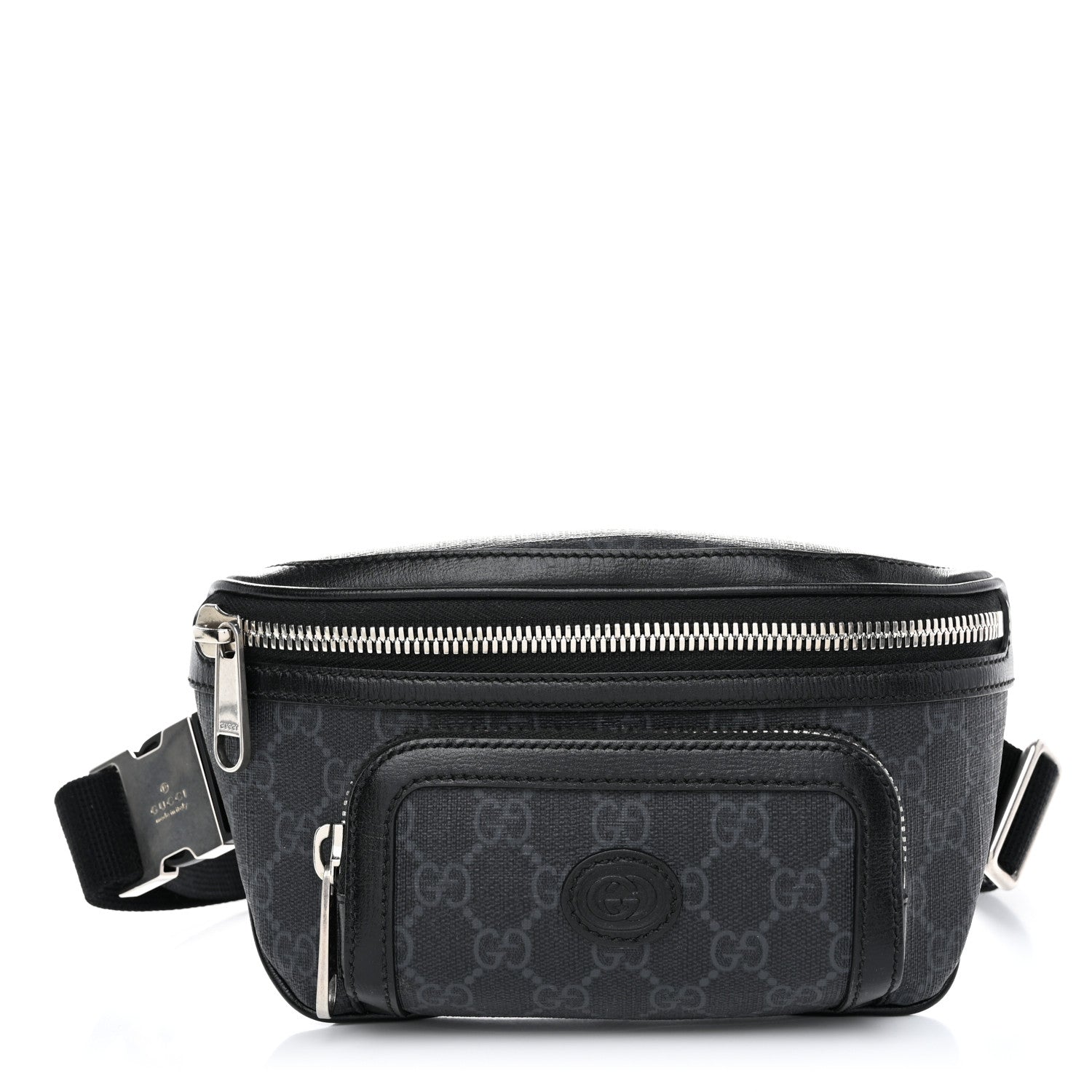 Gucci GG Supreme Monogram Textured Calfskin Retro Interlocking G Belt Bag Black 1 of 10