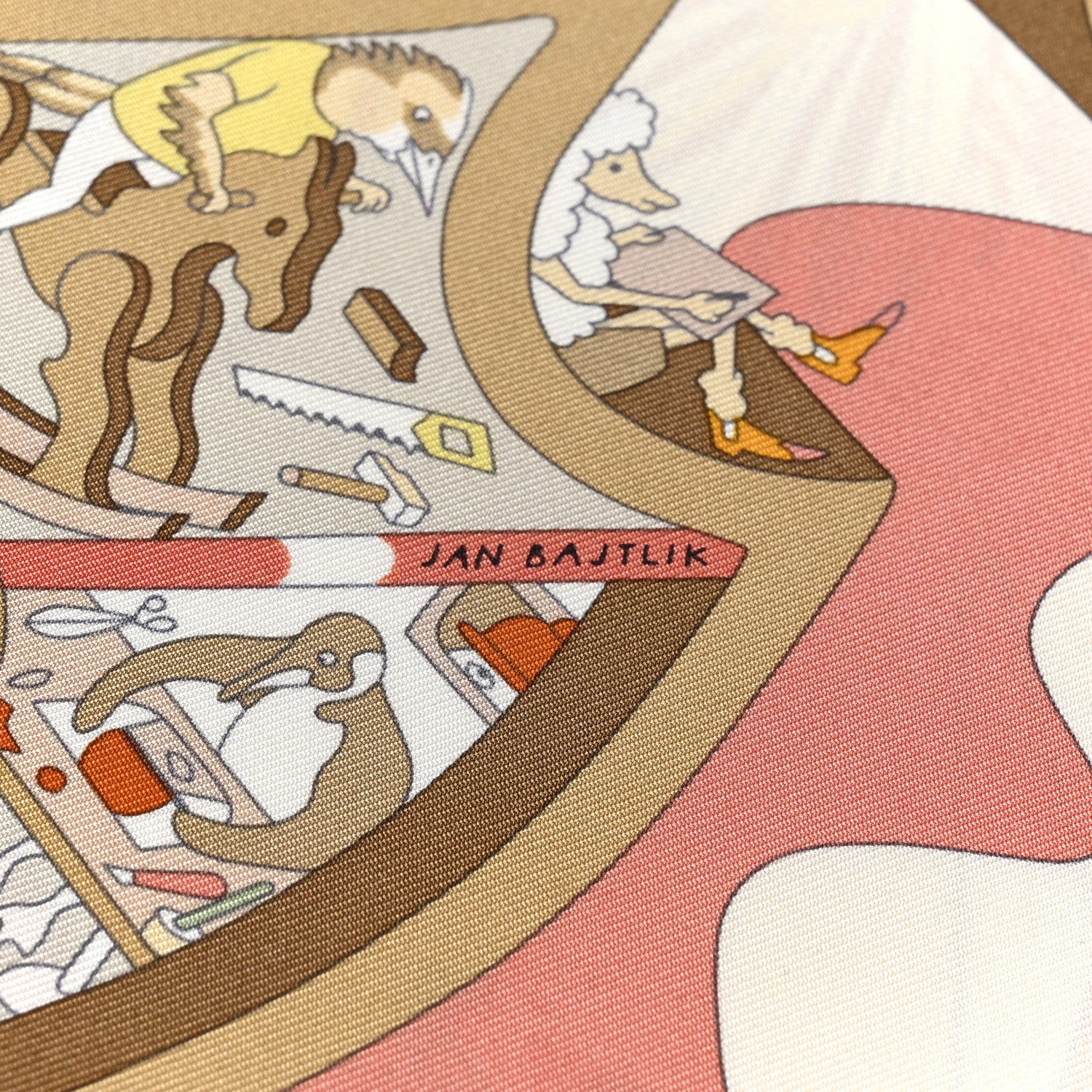 Hermes Silk Academia Hippica Scarf 90 White Rose Poudre Beige 3 of 4