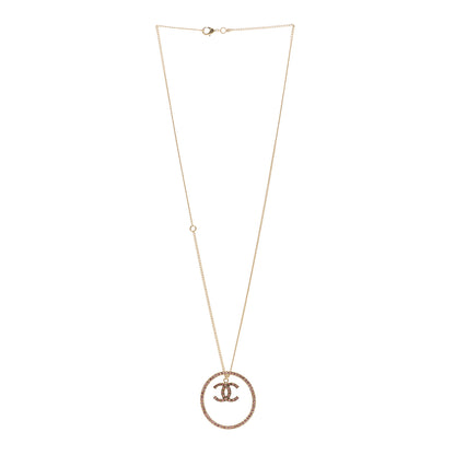 Chanel Crystal CC Long Pendant Necklace Gold Pink 3 of 5
