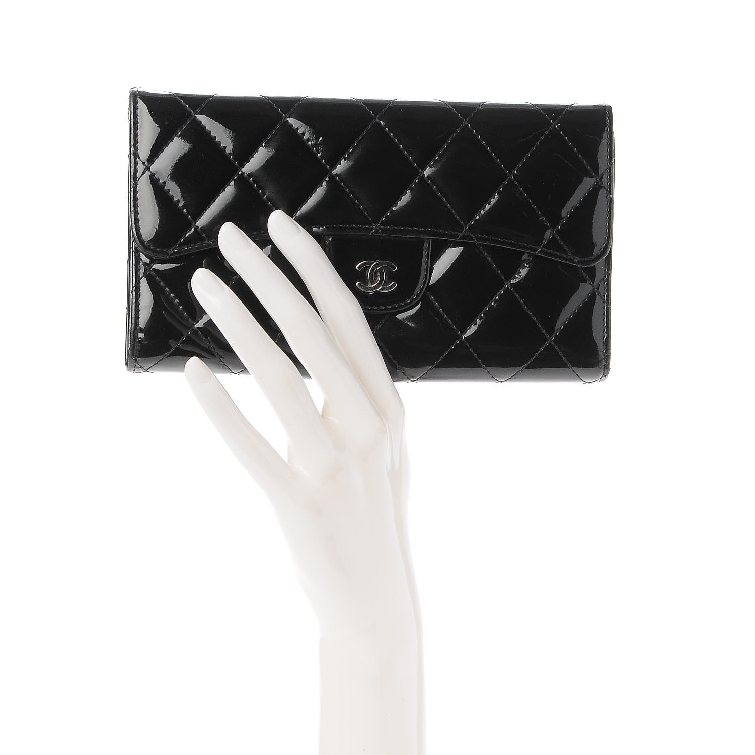 Chanel Patent Calfskin Quilted Large Flap Wallet Black 2 of 9